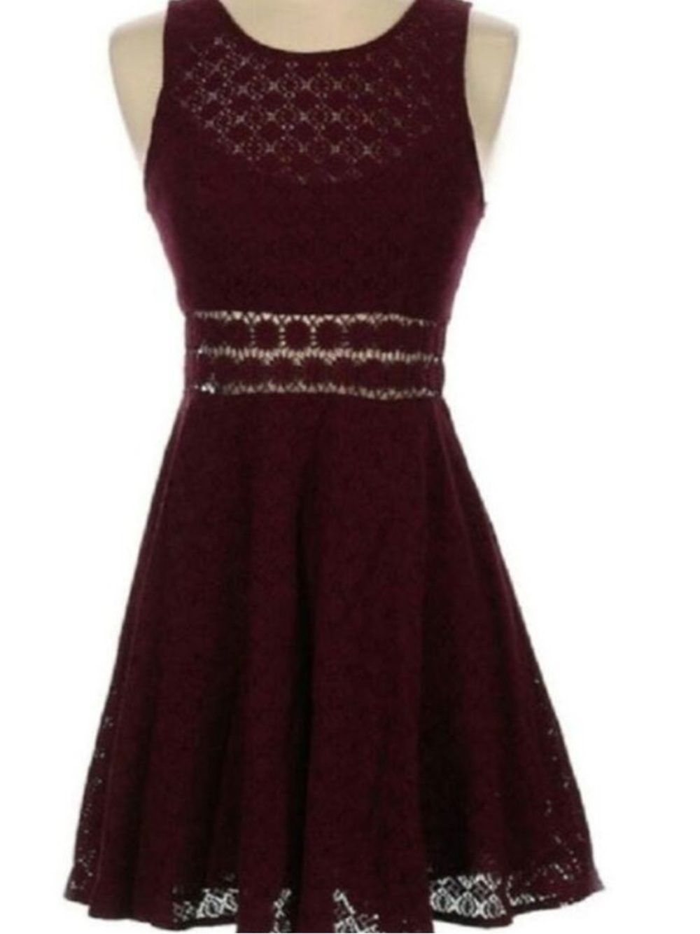 Free People Croquet Burgundy Lace Fit & Flare Dress Romantic Cottagecore - Picture 2 of 5
